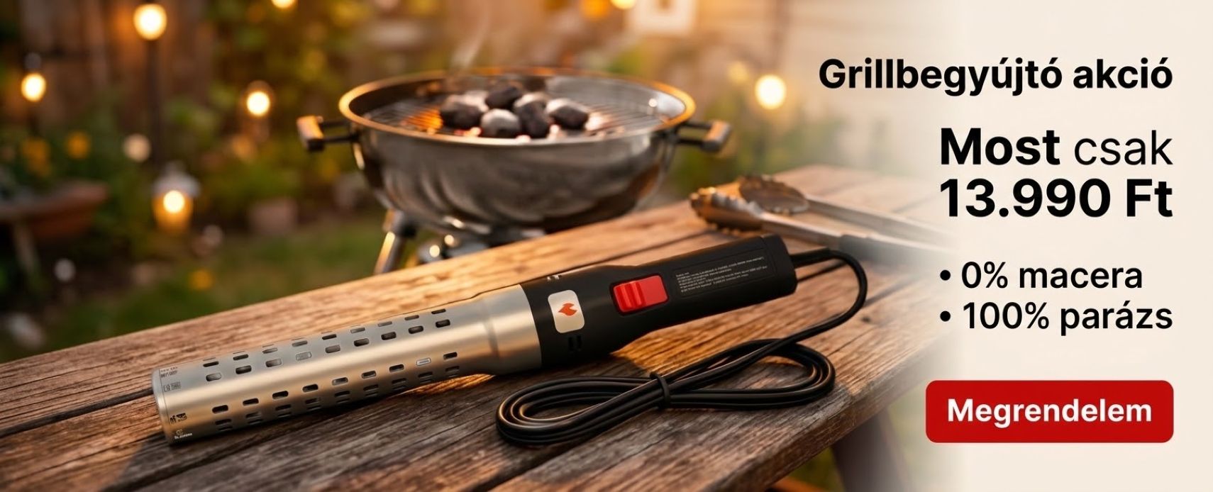 2000W elektromos grillgyújtó kerti grillezéshez – akciós ár 11.990 Ft