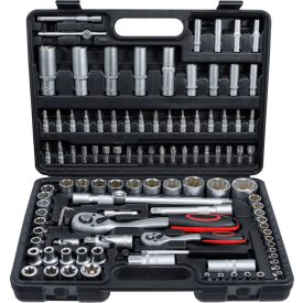   108 részes Super Lock Dugókulcs Készlet 1/4” + 1/2” – Cr‑V, hosszú és rövid fejek, E‑profil, bitkészlet, koffer