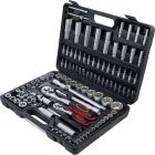 108 részes Super Lock Dugókulcs Készlet 1/4” + 1/2” – Cr‑V, hosszú és rövid fejek, E‑profil, bitkészlet, koffer