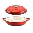 Perfect Home Zománcozott Öntöttvas serpenyő - szeletsütő lábas fedővel 30 cm piros