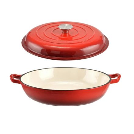 Perfect Home Zománcozott Öntöttvas serpenyő - szeletsütő lábas fedővel 30 cm piros