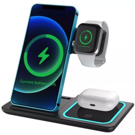   3 az 1‑ben Qi gyors vezeték nélküli töltőállomás – 15W (Apple Watch, AirPods, iPhone kompatibilis)