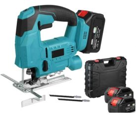   Akkumulátoros dekopírfűrész, 48V, 2 akkumulátorral, 2 fűrészlappal, fordulatszám‑szabályozással (3200 RPM)