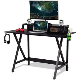   Gamer asztal monitorpolccal és fejhallgató‑tartóval – 120×58×90 cm